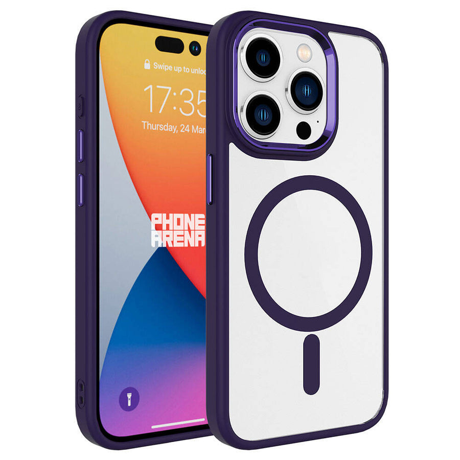 iPhone 15 Pro Max Kılıf Wireless Şarj Özellikli Zore Krom M-safe Silikon Kılıf - Derin Mor