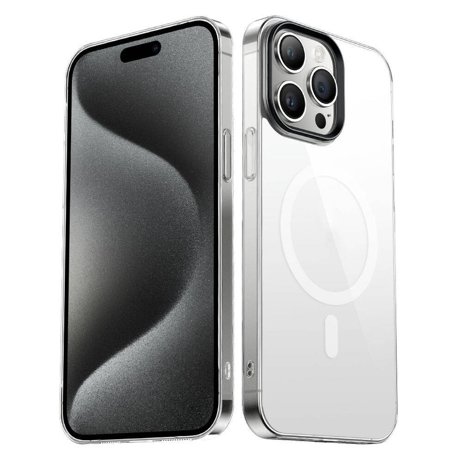 iPhone 15 Pro Max Kılıf Zore Wireless Şarj Özellikli Şeffaf G-Glass Kılıf - Siyah