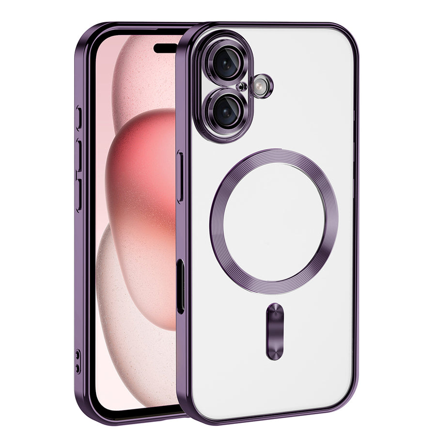 iPhone 16 Kılıf Kamera Korumalı M-safe Wireless Şarj Özellikli Zore Demre Kılıf - Derin Mor