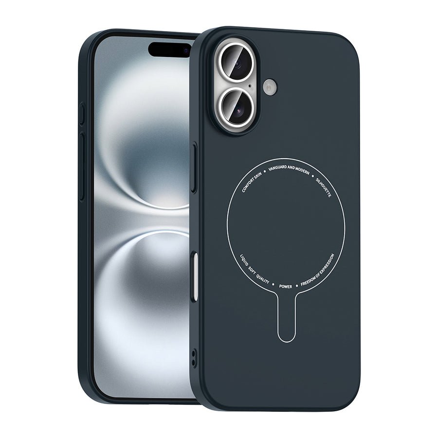 iPhone 16 Kılıf M-Safe Şarj Özellikli Kamera Korumalı Zore Elio Sert PC Kılıf - Lacivert