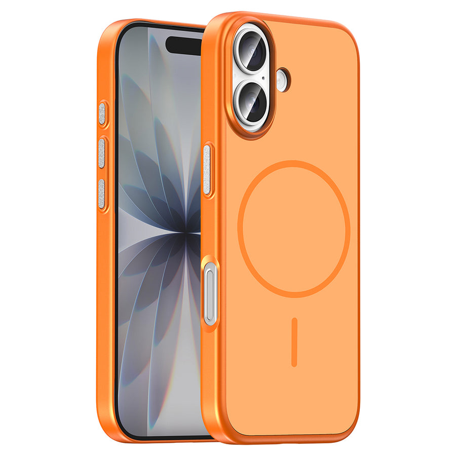 iPhone 16 Kılıf M-Safe Şarj Özellikli Zore Lora PC Kılıf - Turuncu