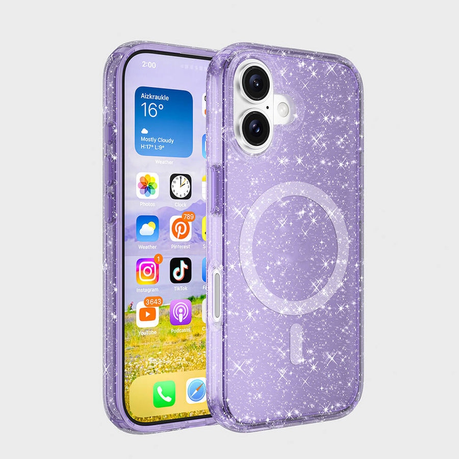 iPhone 16 Kılıf M-safe Şarj Özellikli Parlayan Simli Saydam Renkli Zore Allstar Kılıf - Mor