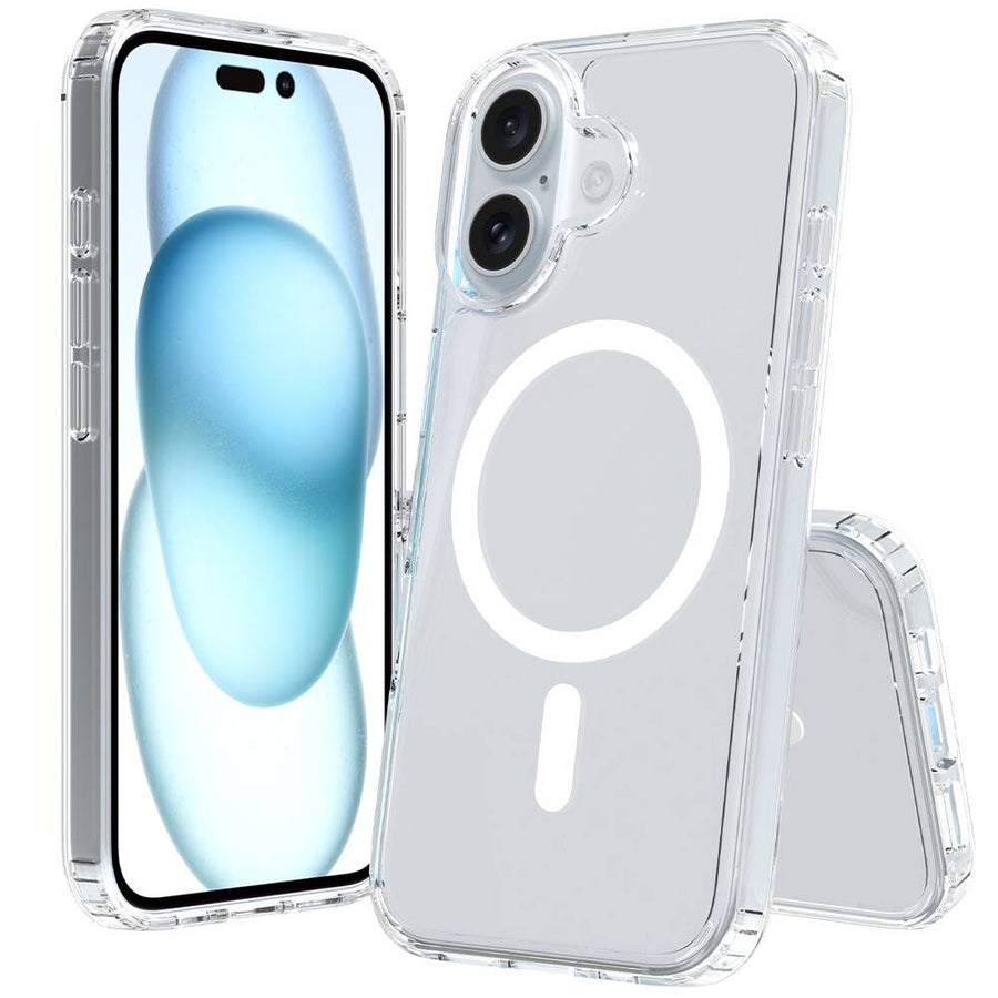 iPhone 16 Kılıf M-safe Şarj Özellikli Şeffaf Sert PC Zore Embos Kılıf - Şeffaf