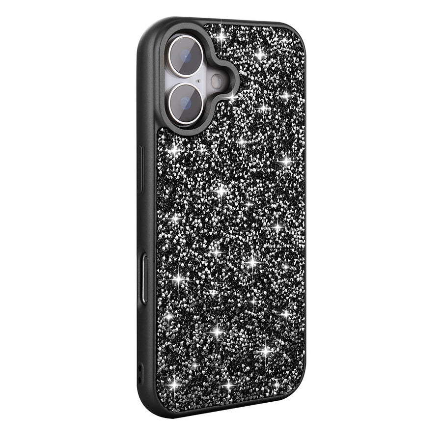 iPhone 16 Kılıf Parlak Taşlı Tasarım Zore Pırlanta Kılıf - Siyah
