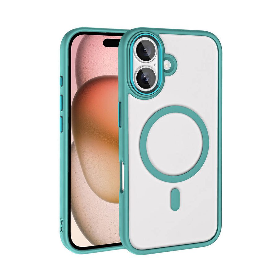 iPhone 16 Kılıf Wireless Şarj Özellikli Zore Krom M-safe Silikon Kılıf - Yeşil