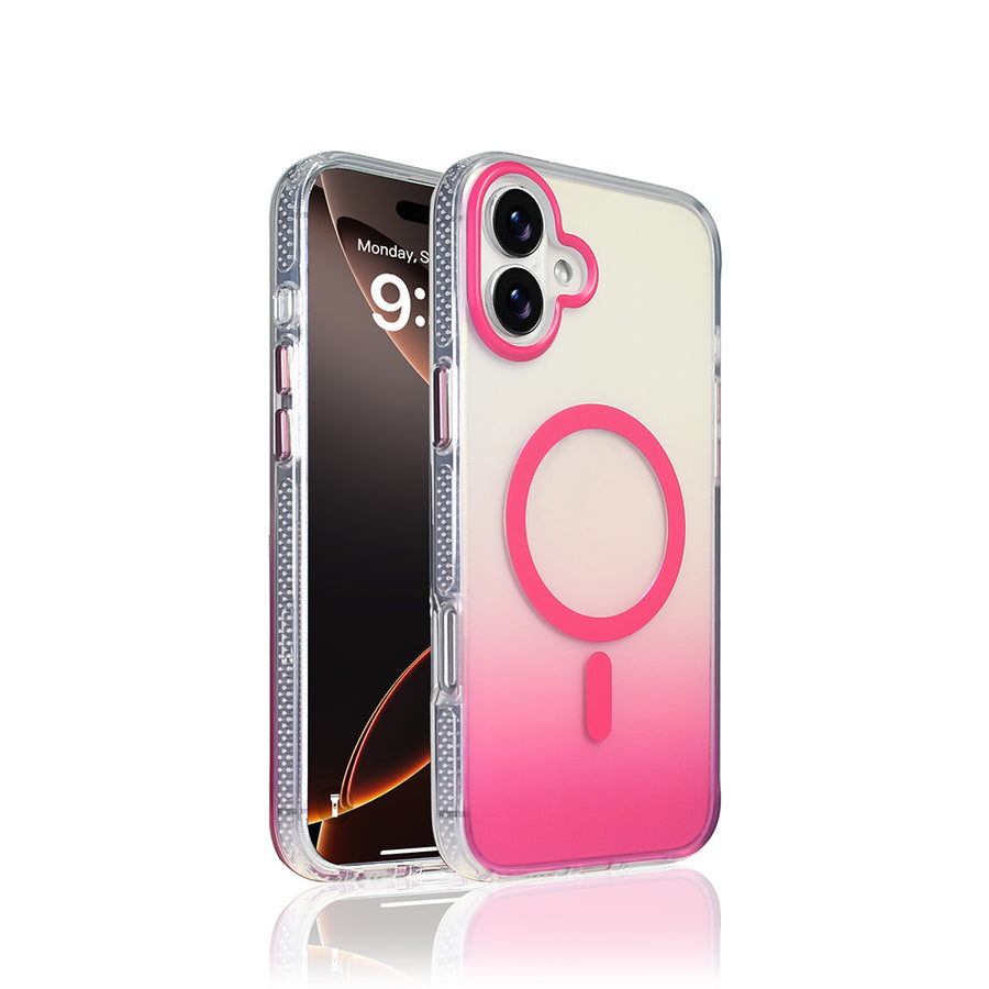 iPhone 16 Plus Kılıf M-safe Şarj Özellikli Transparan Renk Geçişli Zore Toros Kılıf - Rose Pembe