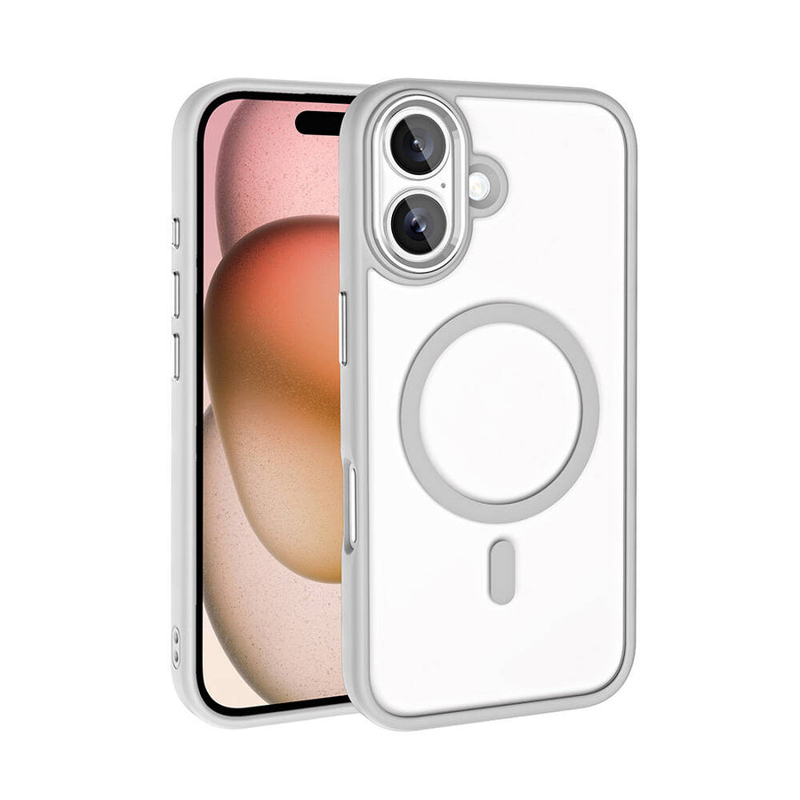 iPhone 16 Plus Kılıf Wireless Şarj Özellikli Zore Krom M-safe Silikon Kılıf - Gümüş