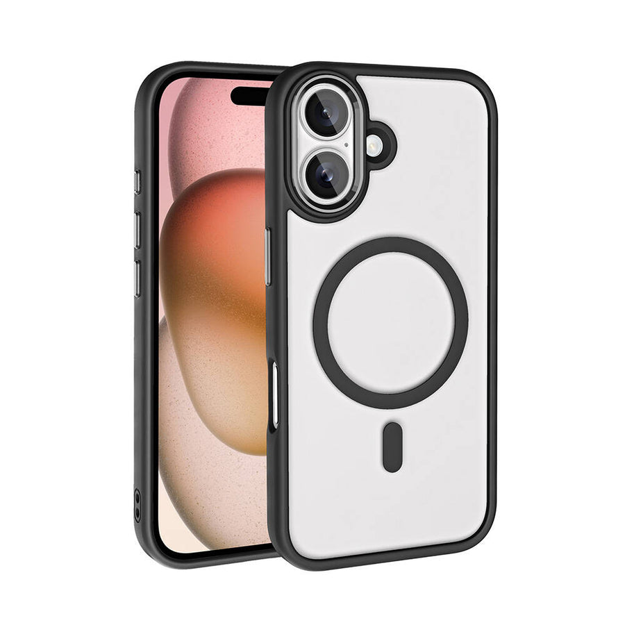 iPhone 16 Plus Kılıf Wireless Şarj Özellikli Zore Krom M-safe Silikon Kılıf - Siyah