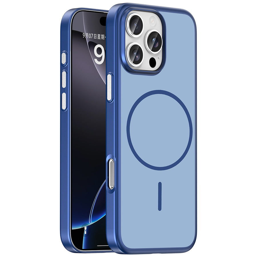 iPhone 16 Pro Kılıf M-Safe Şarj Özellikli Zore Lora PC Kılıf - Lacivert