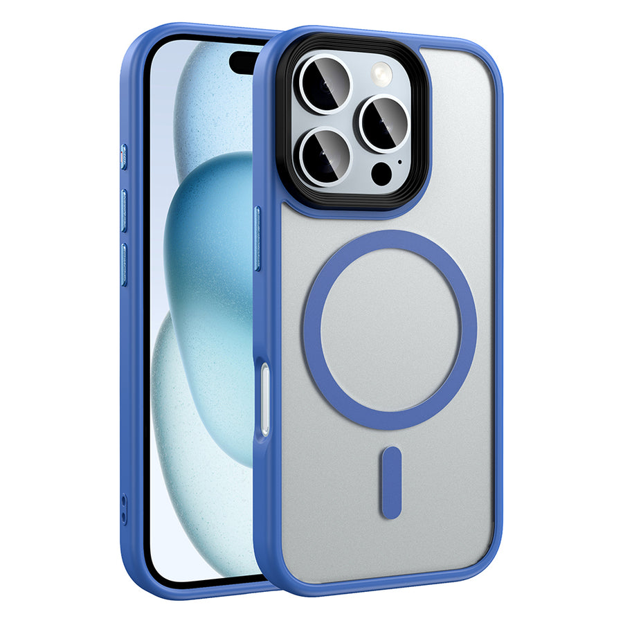 iPhone 16 Pro Kılıf Mat Arka Yüzey Wireless Şarj Özellikli Zore Flet M-safe Kılıf - Mavi