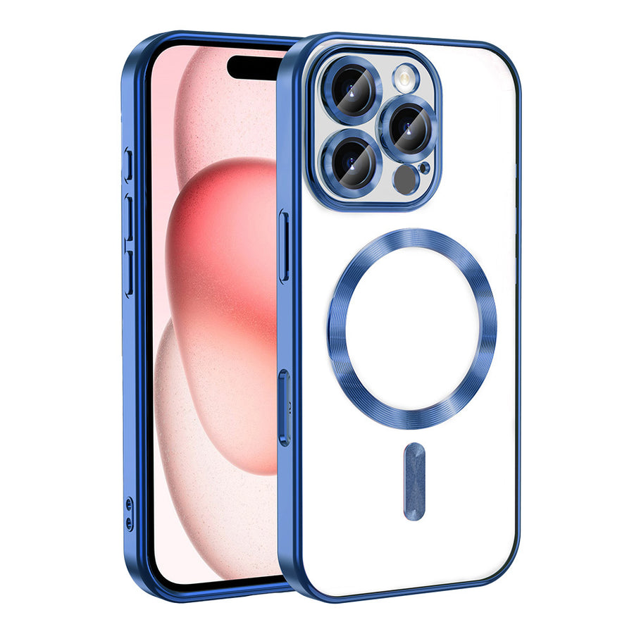 iPhone 16 Pro Max Kılıf Kamera Korumalı M-safe Wireless Şarj Özellikli Zore Demre Kılıf - Mavi