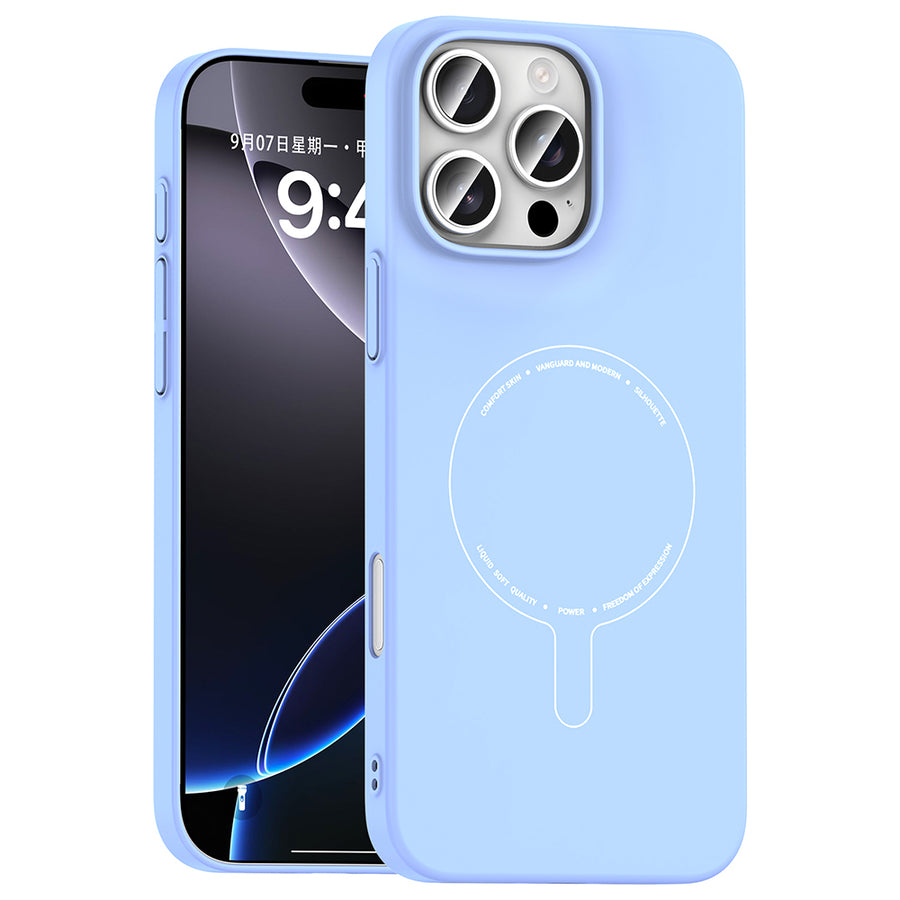 iPhone 16 Pro Max Kılıf M-Safe Şarj Özellikli Kamera Korumalı Zore Elio Sert PC Kılıf - Açık Mavi