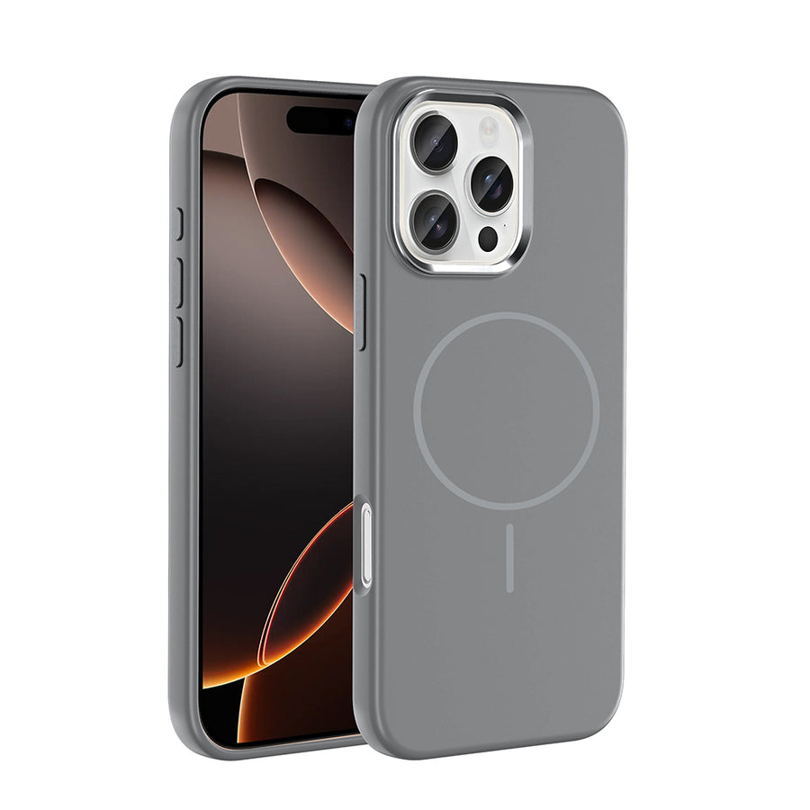 iPhone 16 Pro Max Kılıf M-Safe Şarj Özellikli Metal Kamera Çerçeveli Zore Edi Silikon Kılıf - Titanyum-Gri