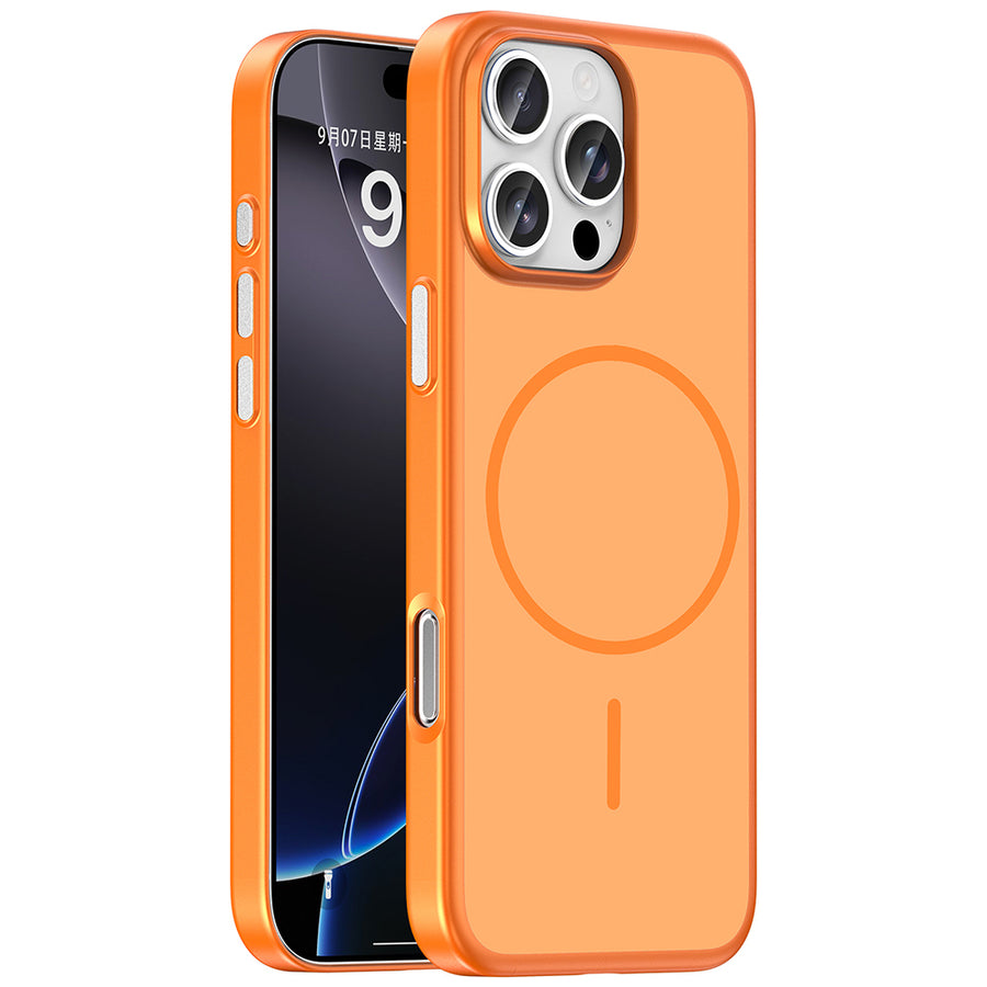 iPhone 16 Pro Max Kılıf M-Safe Şarj Özellikli Zore Lora PC Kılıf - Turuncu