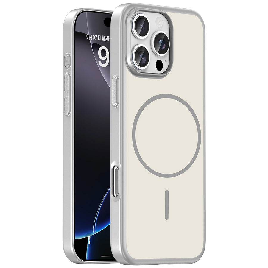 iPhone 16 Pro Max Kılıf M-Safe Şarj Özellikli Zore Lora PC Kılıf - Gümüş