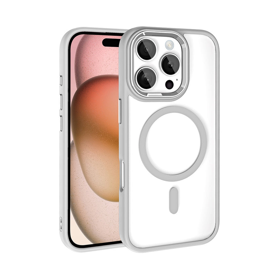 iPhone 16 Pro Max Kılıf Wireless Şarj Özellikli Zore Krom M-safe Silikon Kılıf - Gümüş