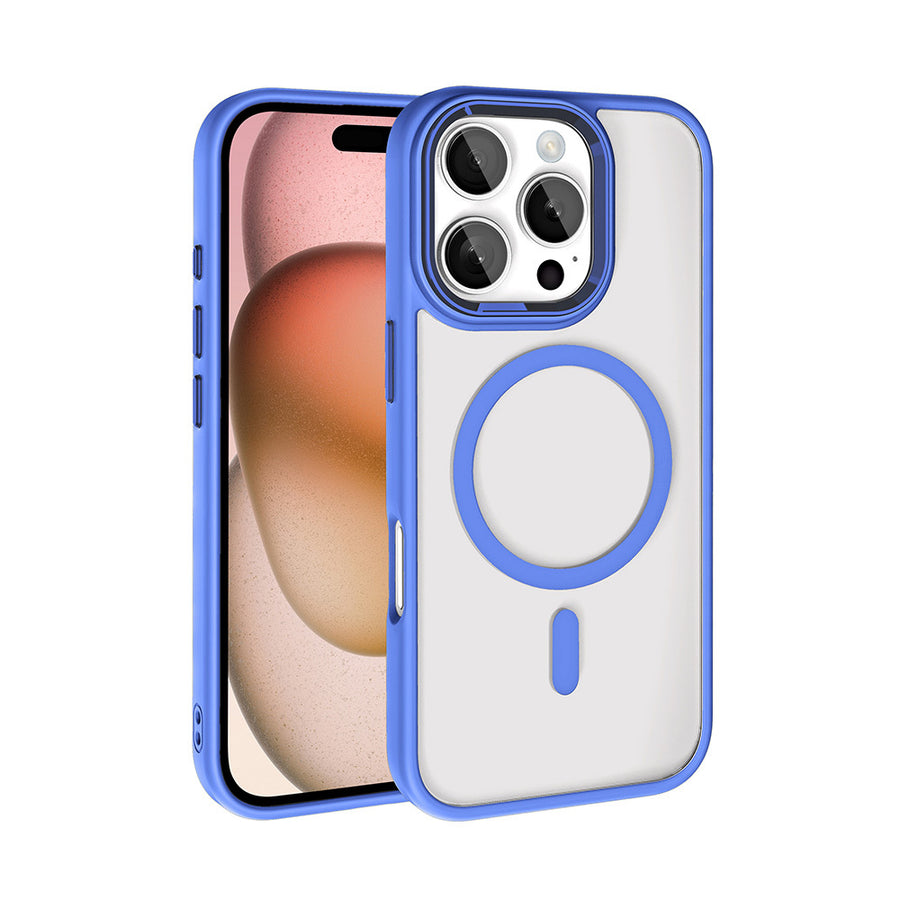iPhone 16 Pro Max Kılıf Wireless Şarj Özellikli Zore Krom M-safe Silikon Kılıf - Mavi