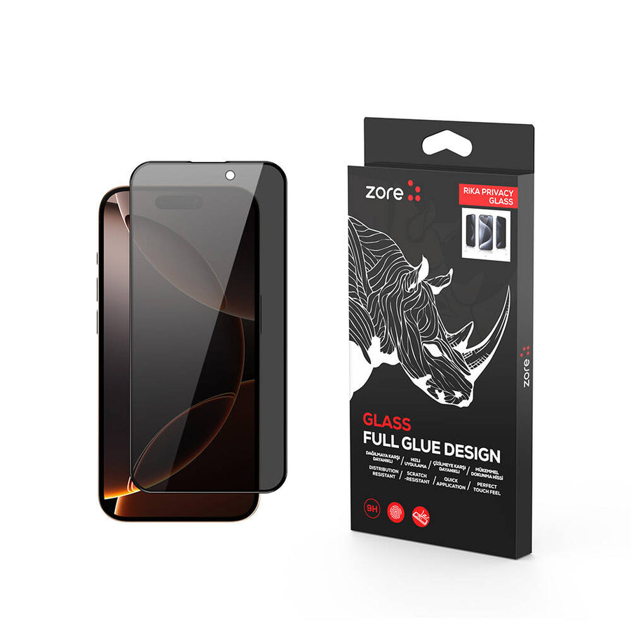 iPhone 16 Pro Zore Rika Premium Privacy Temperli Cam Ekran Koruyucu - Siyah