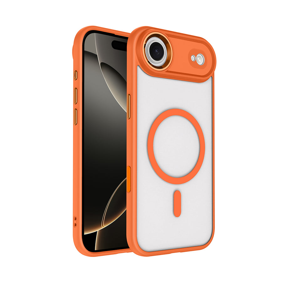 iPhone 17 Air Kılıf Wireless Şarj Özellikli Zore Krom M-safe Silikon Kılıf - Turuncu