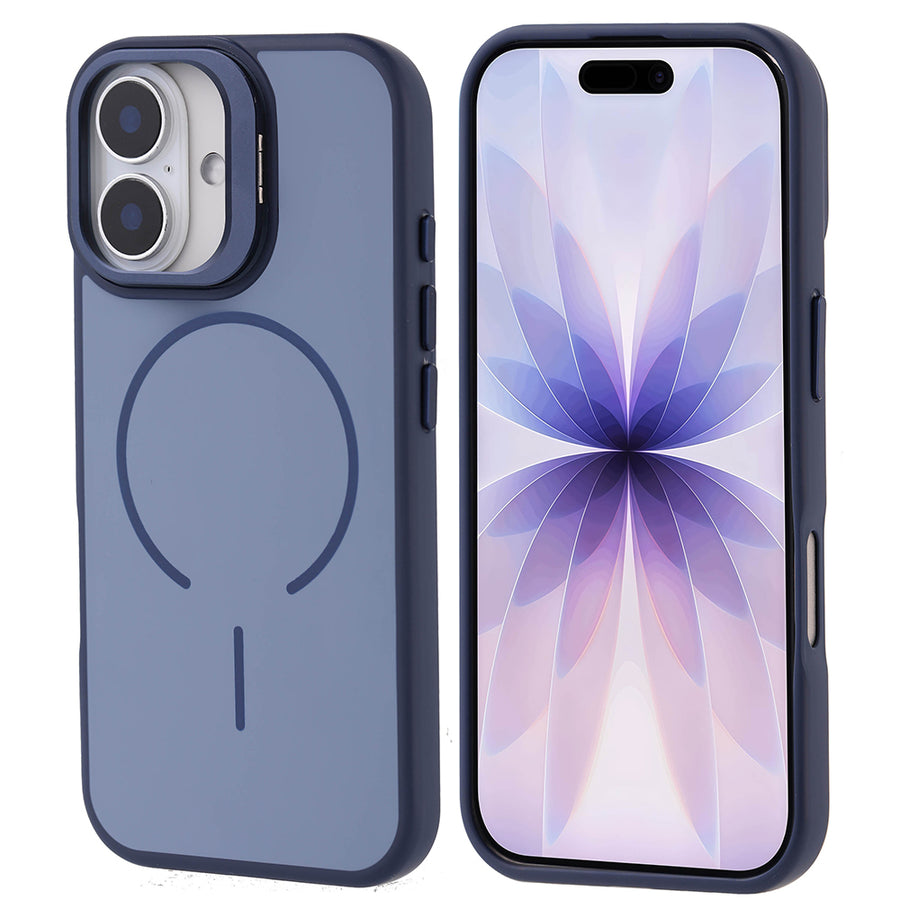 iPhone 17 Kılıf M-safe Şarj Özellikli Kamera Standlı Zore Notron Kılıf - Lacivert