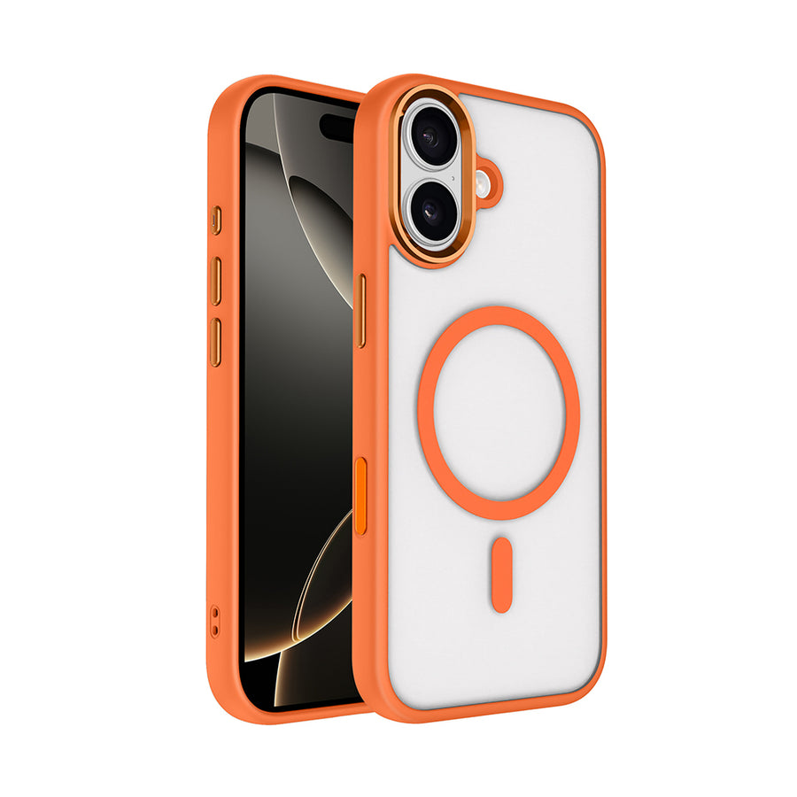 iPhone 17 Kılıf Wireless Şarj Özellikli Zore Krom M-safe Silikon Kılıf - Turuncu