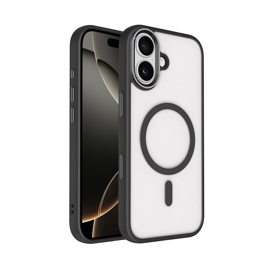 iPhone 17 Kılıf Wireless Şarj Özellikli Zore Krom M-safe Silikon Kılıf - Siyah