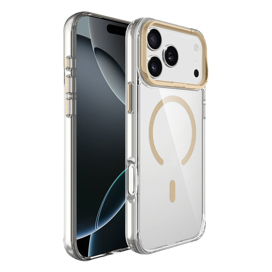 iPhone 17 Pro Kılıf M-safe Şarj Özellikli Airbagli Kamera Standlı Zore Azor Kılıf - Gold