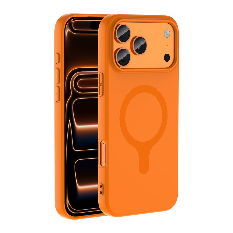 iPhone 17 Pro Kılıf M-Safe Şarj Özellikli Zore Aris Silikon Kılıf - Turuncu
