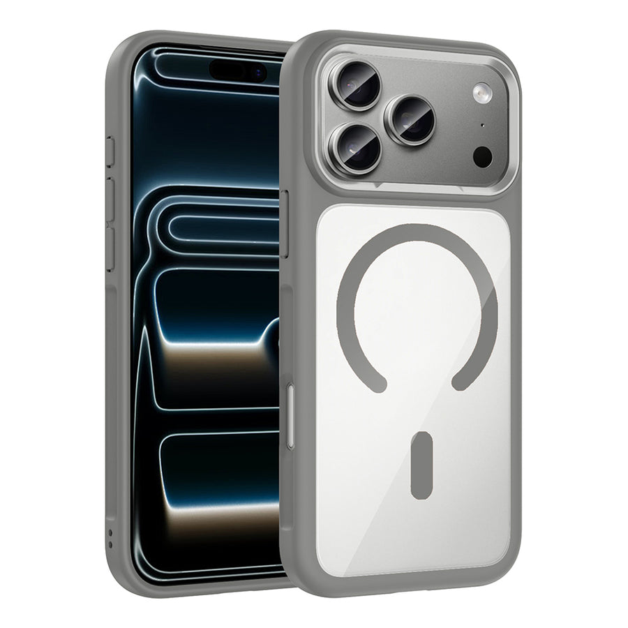 iPhone 17 Pro Max Kılıf M-Safe Şarj Özellikli Metal Kamera Çerçeveli Zore Tiko Kılıf - Gri