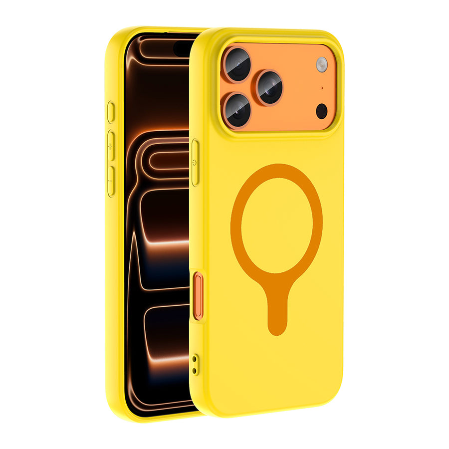 iPhone 17 Pro Max Kılıf M-Safe Şarj Özellikli Zore Aris Silikon Kılıf - Sarı