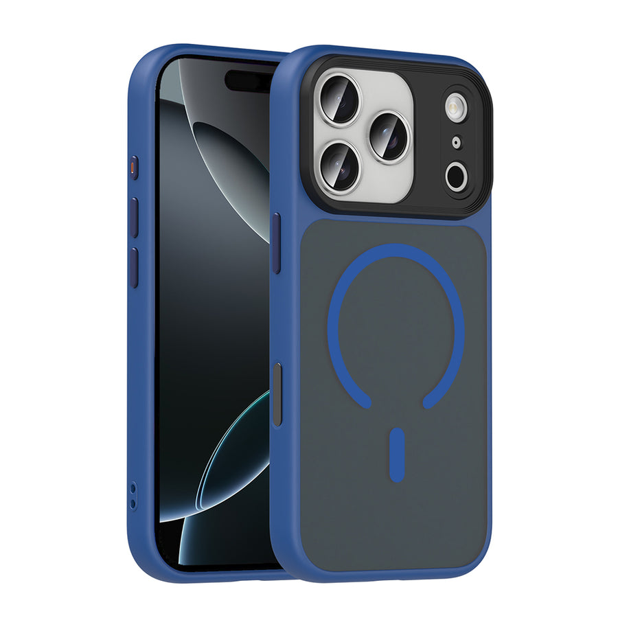 iPhone 17 Pro Max Kılıf Mat Arka Yüzey Wireless Şarj Özellikli Zore Flet M-safe Kılıf - Lacivert