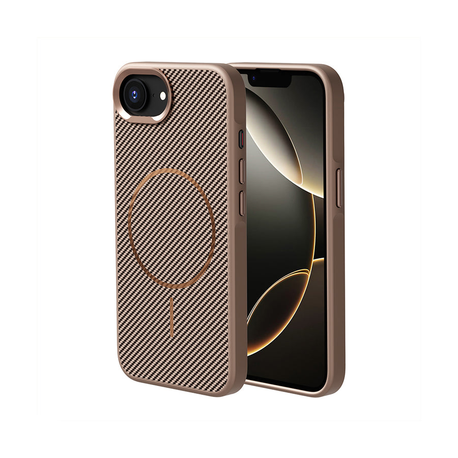 iPhone 17E Kılıf M-safe Şarj Özellikli Karbon Fiber Görünümlü Zore Troy Kılıf - Gold