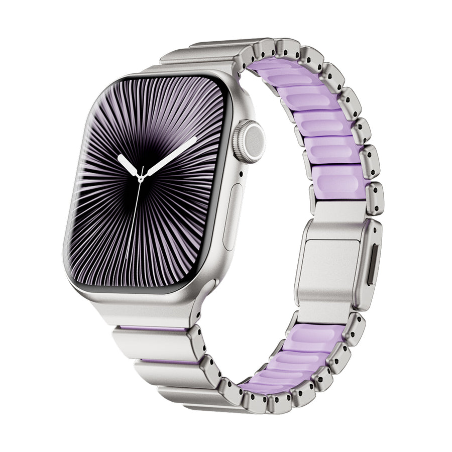 Watch 10 42mm Zore KRD-149 Metal Silikon Kordon - Gümüş-Lila