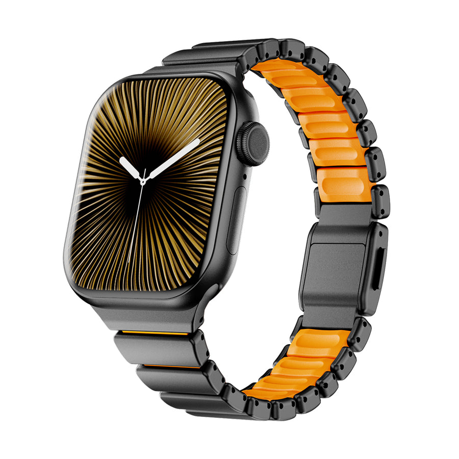 Watch 10 42mm Zore KRD-149 Metal Silikon Kordon - Siyah-Turuncu