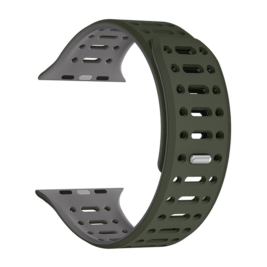 Watch 10 46mm Zore KRD-124 Silikon Kordon Strap Kayış - Koyu Yeşil-Gri