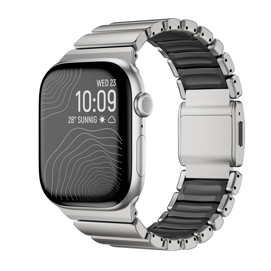 Watch 10 46mm Zore KRD-151 Metal Silikon Kordon - Gümüş-Siyah