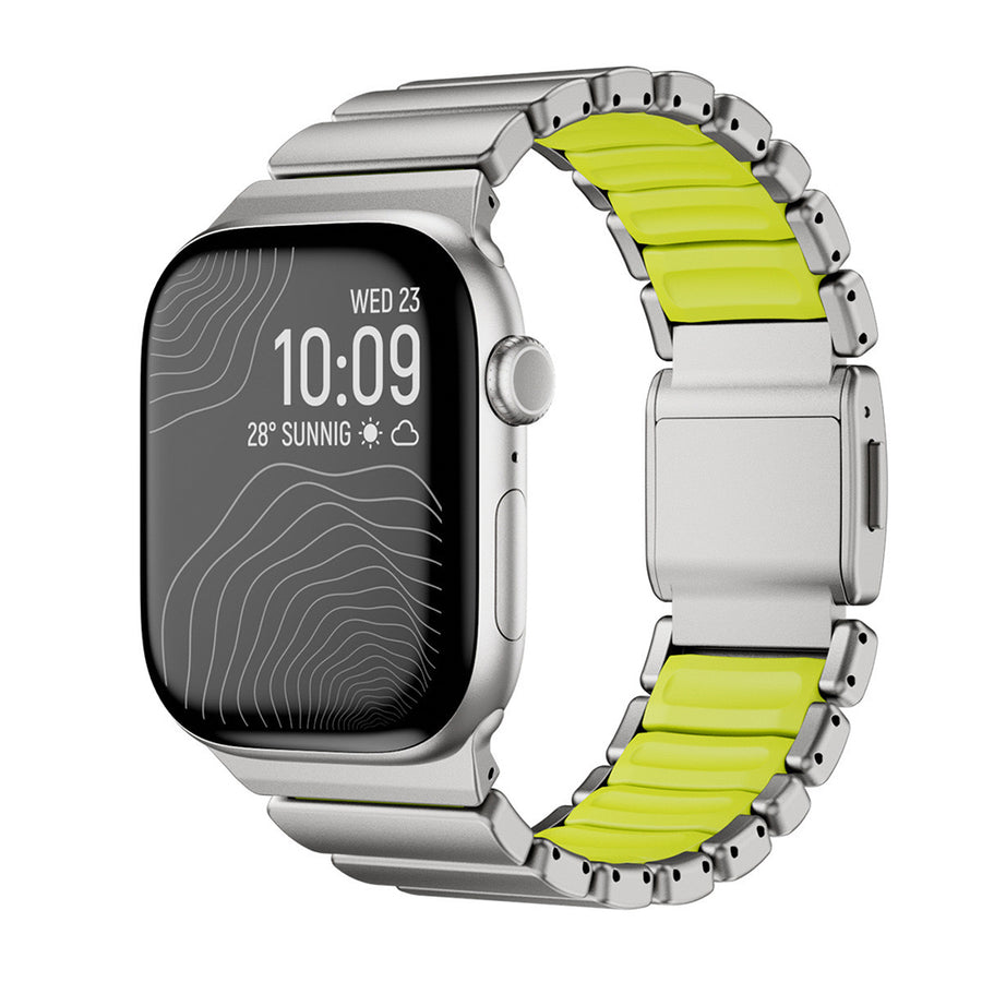 Watch 10 46mm Zore KRD-151 Metal Silikon Kordon - Gümüş-Yeşil