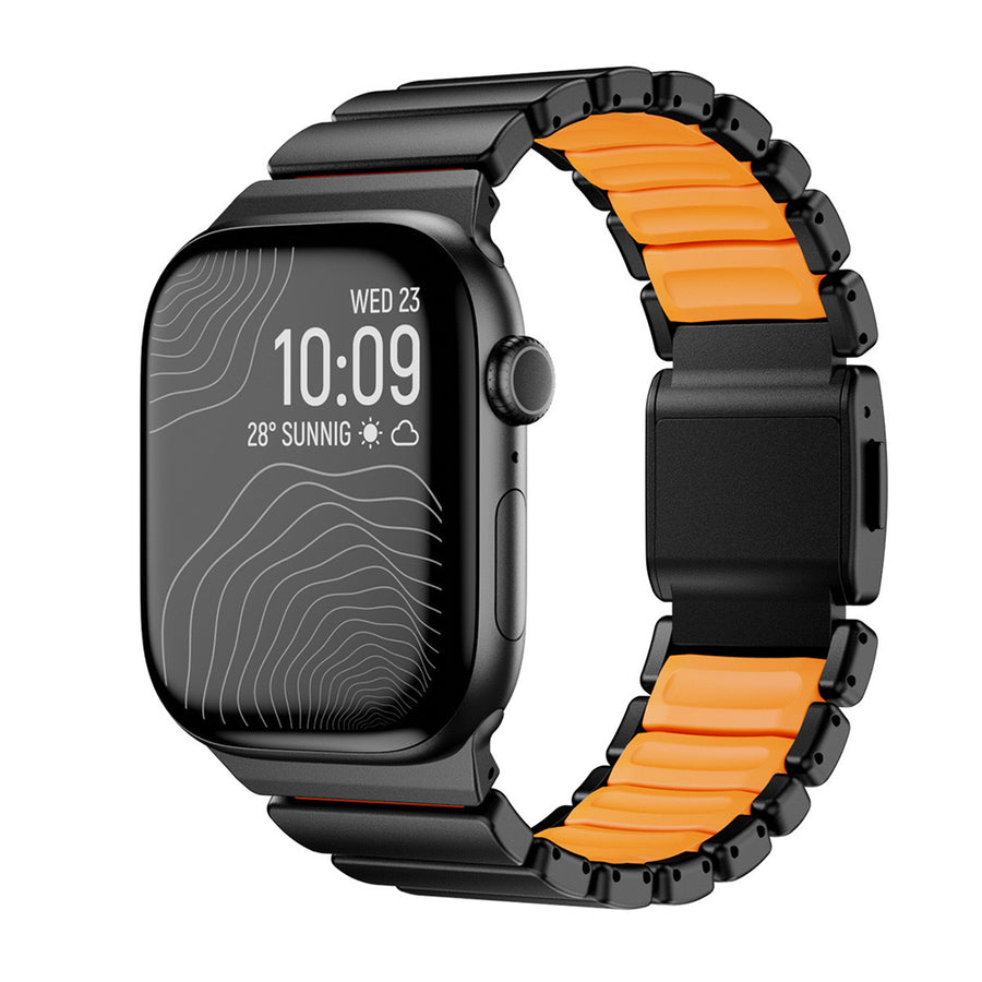 Watch 10 46mm Zore KRD-151 Metal Silikon Kordon - Siyah-Turuncu