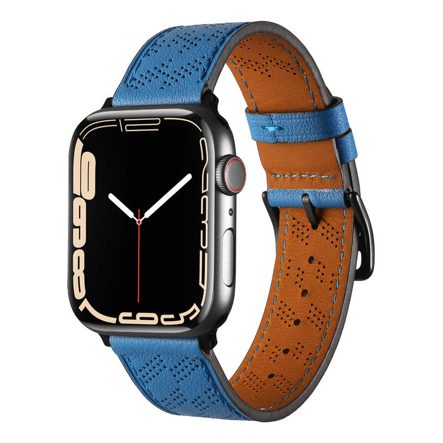  Watch 7 41mm KRD-76 PU Deri Kordon Strap Kayış - Mavi