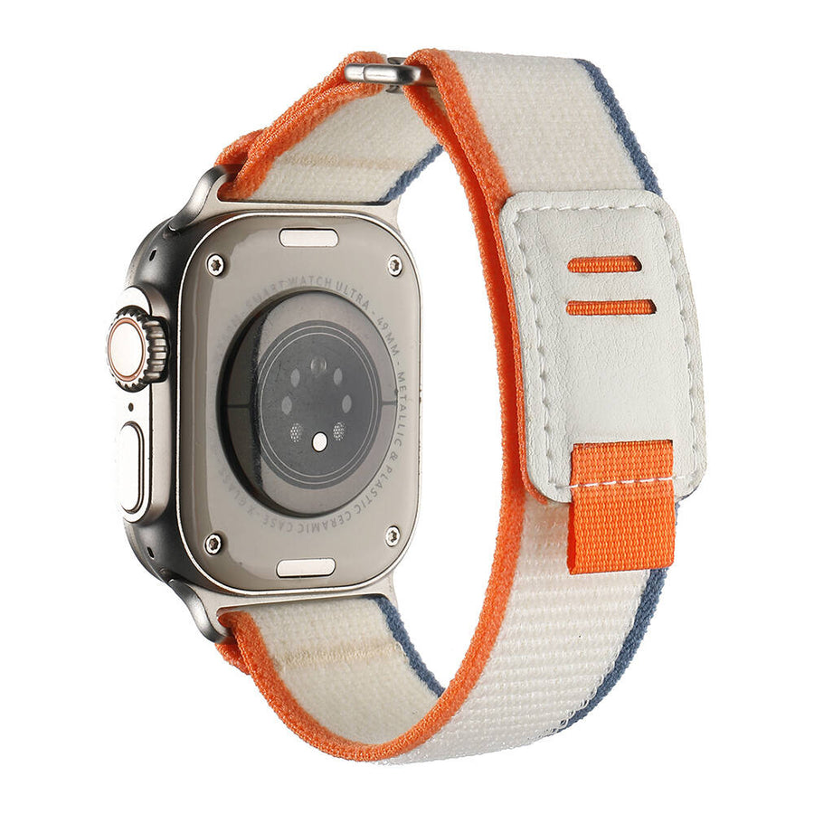 Watch Ultra 49mm Hasır Kordon Zore KRD-106 Strap Kayış - Beyaz-Turuncu