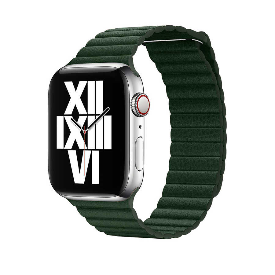 Watch Ultra 49mm Kordon KRD-09 Deri Lop Strap Kayış - Koyu Yeşil