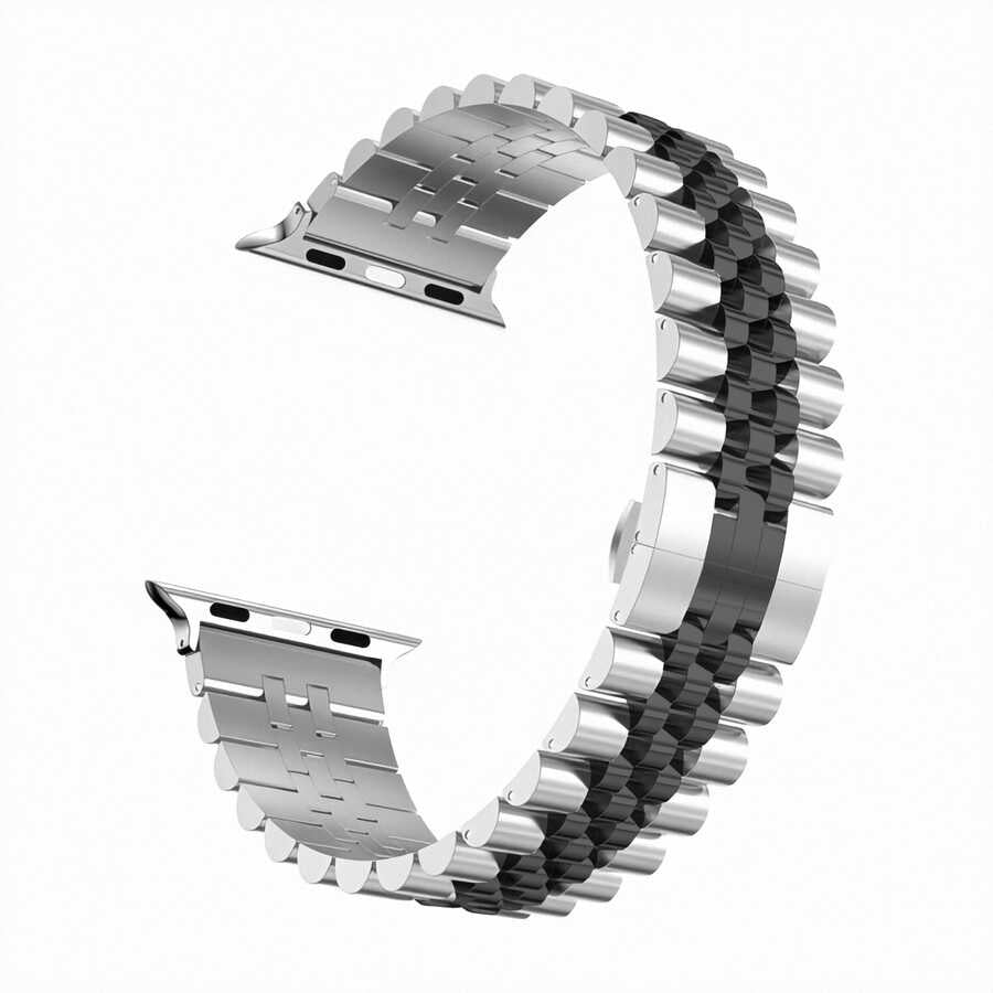 Watch Ultra 49mm Kordon KRD-36 Metal Strap Kayış - Gümüş-Siyah