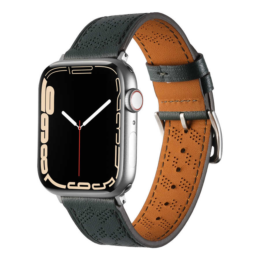  Watch Ultra 49mm KRD-76 PU Deri Kordon Strap Kayış - Koyu Yeşil