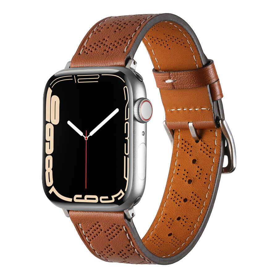  Watch Ultra 49mm KRD-76 PU Deri Kordon Strap Kayış - Kahverengi
