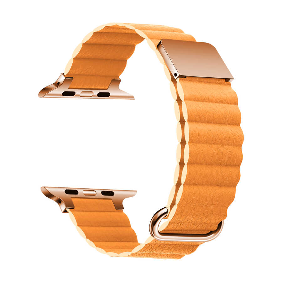  Watch Ultra 49mm KRD-78 PU Deri Kordon Strap Kayış - Turuncu
