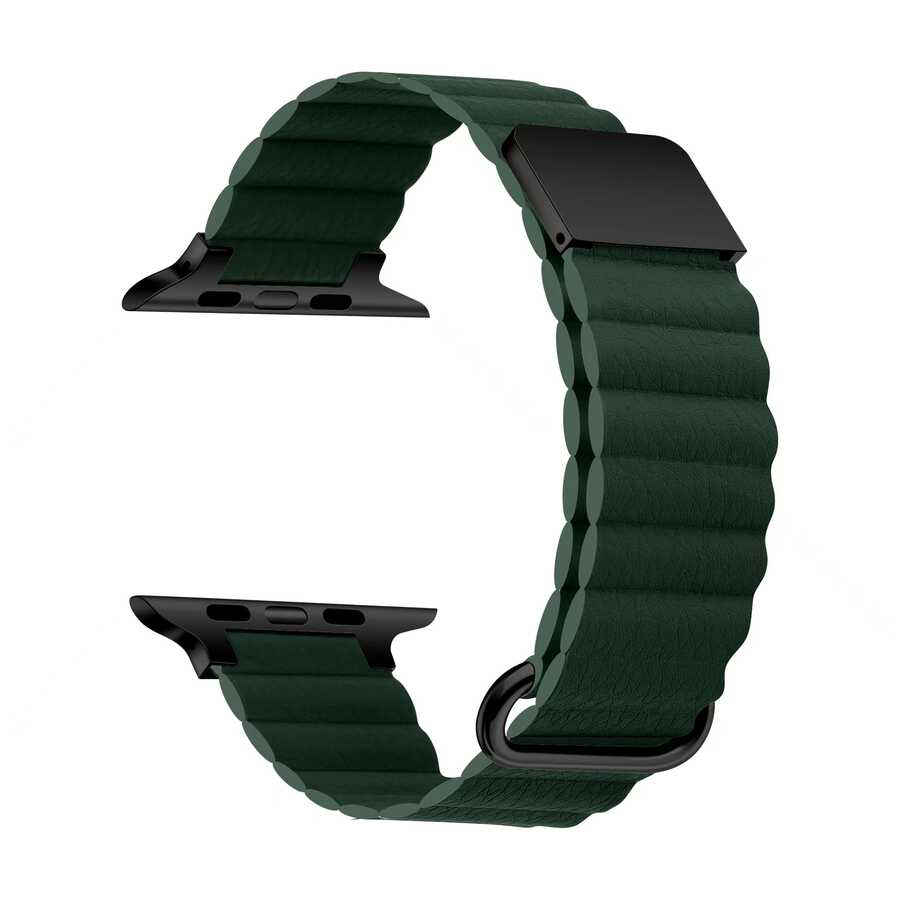  Watch Ultra 49mm KRD-78 PU Deri Kordon Strap Kayış - Koyu Yeşil