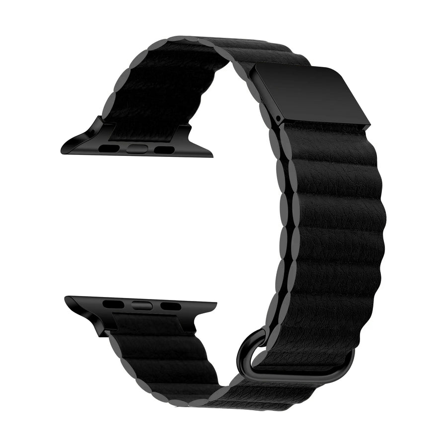  Watch Ultra 49mm KRD-78 PU Deri Kordon Strap Kayış - Siyah