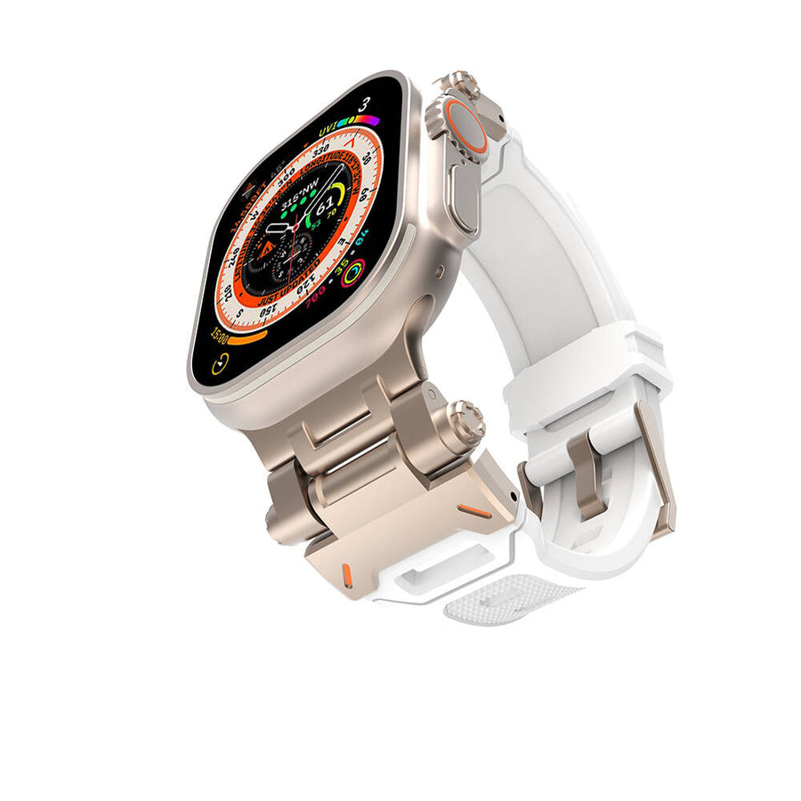 Watch Ultra 49mm Zore KRD-108 Metal Başlıklı Silikon Kordon - Starlight White