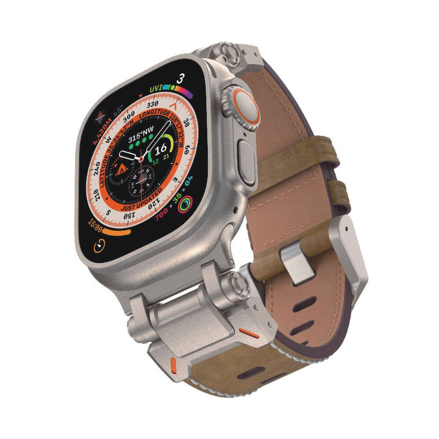 Watch Ultra 49mm Zore KRD-114 Metal Başlıklı Suni Deri Kordon - Taba