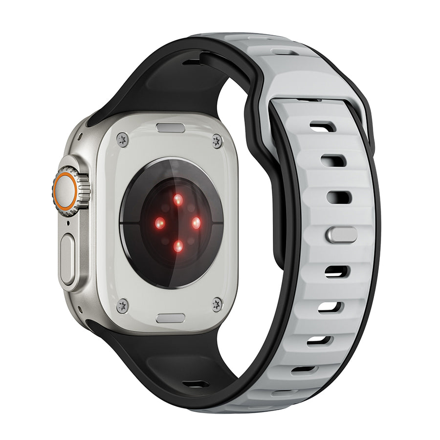Watch Ultra 49mm Zore KRD-135 Silikon Kordon Strap Kayış - Gümüş-Siyah